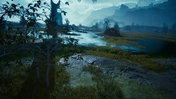 A blighted marsh in AION 2, one of the nightmare-tier environments